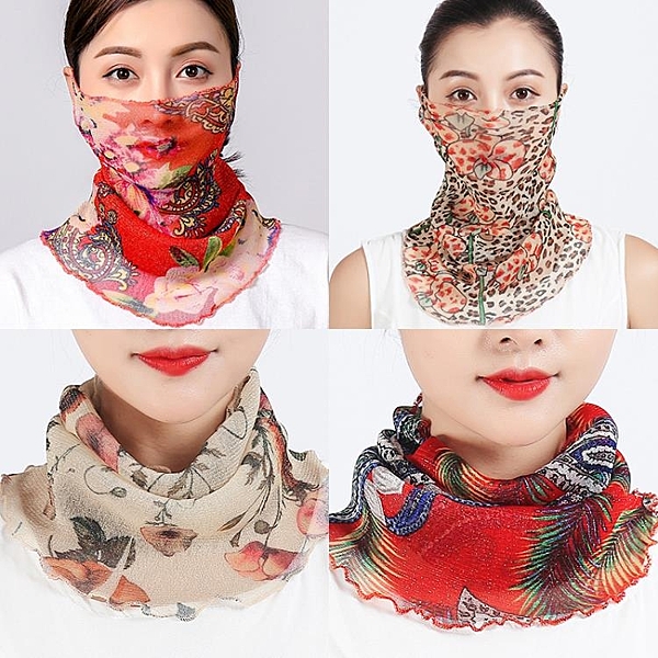 百變掛耳防曬小圍脖韓版百搭薄款多功能絲巾面紗脖套頭女夏假領子