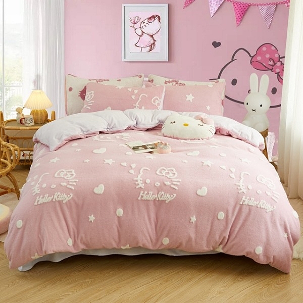 法蘭絨床包組 hello kitty 正版授權 有鐳標 平行輸入 客製特大