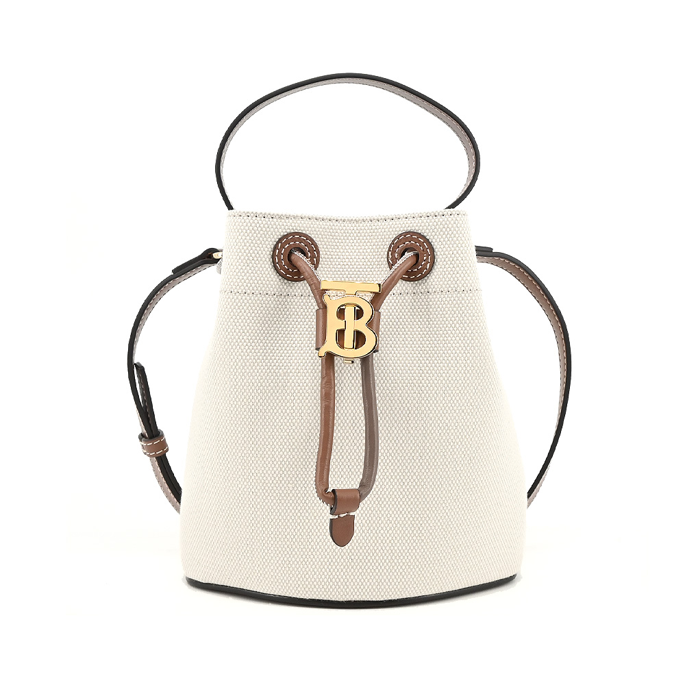 BURBERRY LolaTB金字LOGO帆布束口水桶包（迷你/麥芽棕）_廠商直送