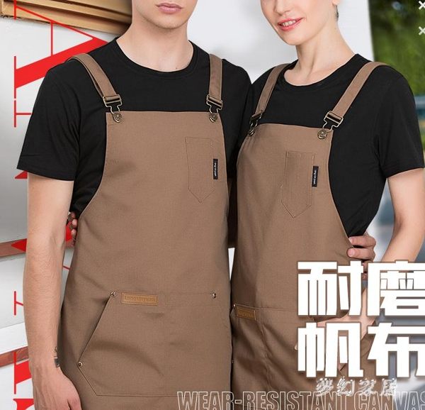 韓版耐磨時尚牛仔背帶圍裙定制工作服訂做印字咖啡師蛋糕奶茶店通用圍裙TT252『夢幻家居』