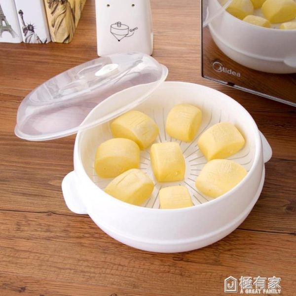 居家家微波爐用蒸鍋廚房用品微波工具圓形蒸屜饅頭包子器皿蒸籠 『極有家』