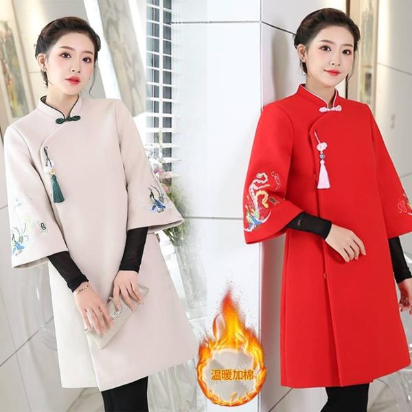 延禧攻略同款加厚保暖中式民國風改良漢服外套秋冬裝毛呢大衣洋裝 快速出貨
