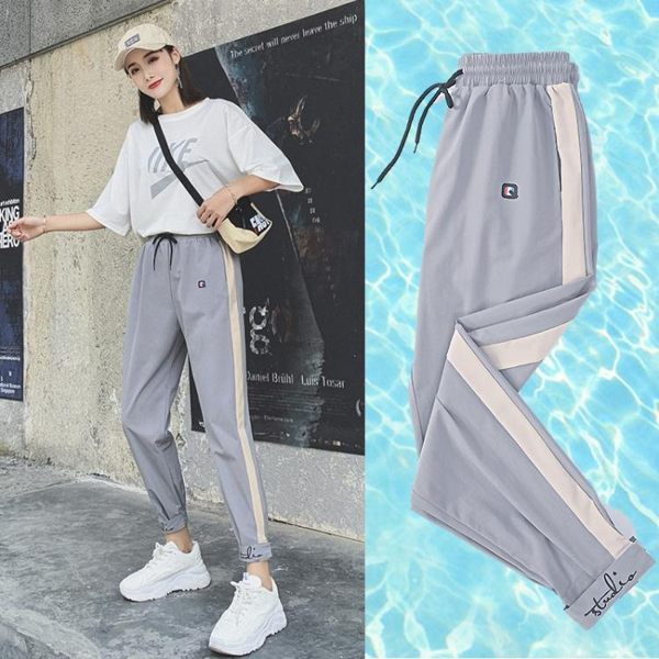 束腳運動褲女ins潮夏季薄款寬鬆褲子女秋新款直筒闊腿休閒褲 韓小姐的衣櫥