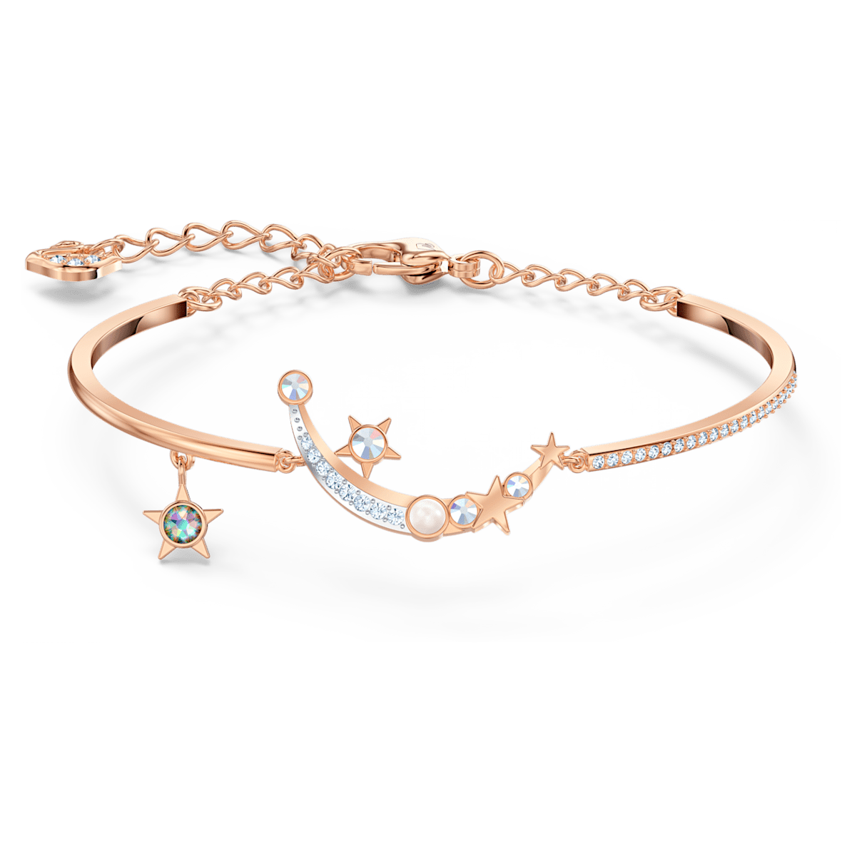 Swarovski Starry Night 手鏈, 月亮和星星, 白色, 鍍玫瑰金色調