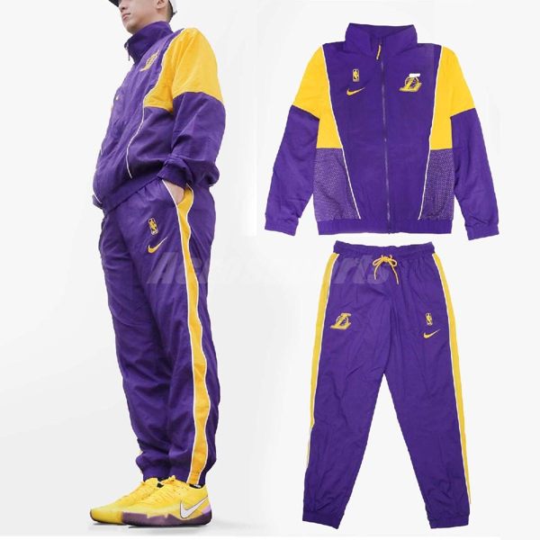 Nike 運動外套 長褲 套裝 LAL Tracksuit Courtside 紫 金 洛杉磯湖人隊 熱身用 男款 【PUMP306】 AH8820-504