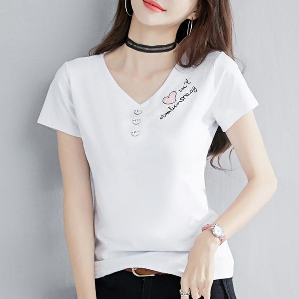 夏裝新款上衣韓版休閒百搭純棉體恤女士修身顯瘦短袖t恤女潮 Korea時尚記 8-13