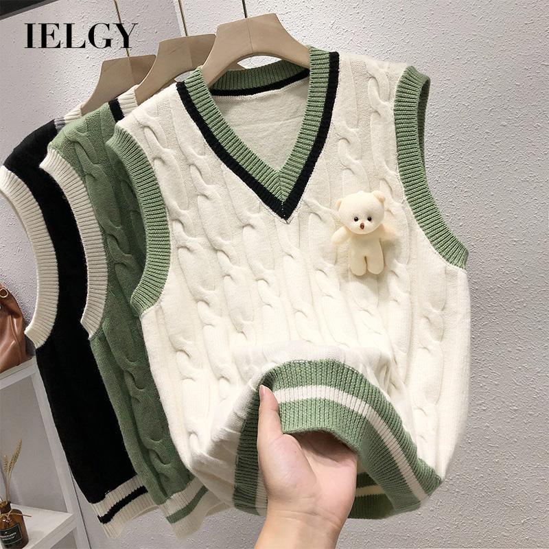 Ielgy 針織背心女士外層熊裝飾