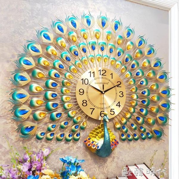 鐘錶掛鐘客廳個性創意時尚孔雀掛錶現代簡約大氣時鐘家用石英鐘圓 歐韓時代