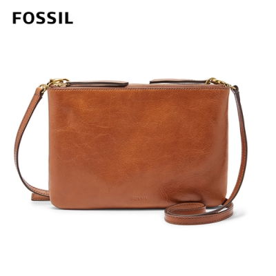 FOSSIL DEVON 真皮多夾層側背扁包-焦糖 ZB7415200