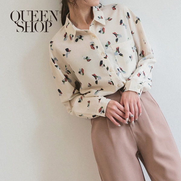 Ｑｕｅｅｎ Ｓｈｏｐ01023510口袋造型彩色印花雪紡襯衫＊現+預＊