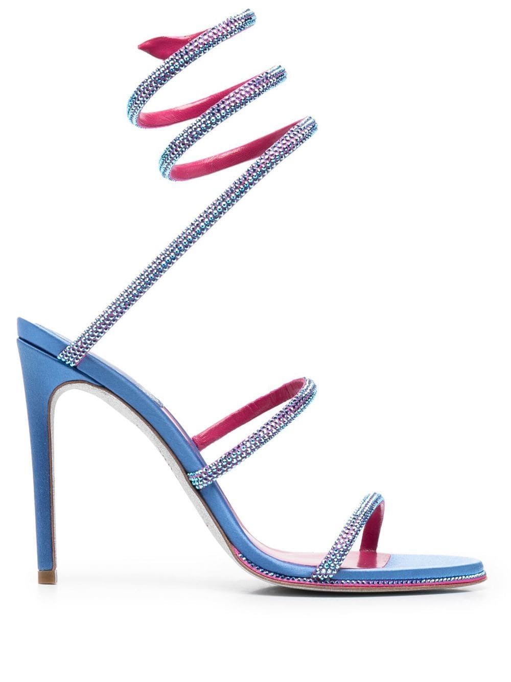 René Caovilla - Cleo crystal-embellished sandals - women - LeatherMetallic Fibre/Fabric/glass/Fabric/Leather - 39 - Blue