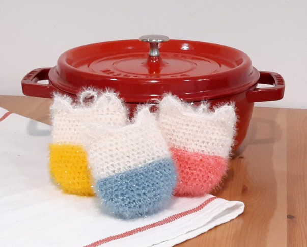 編織粉嫩貓咪造型菜瓜布