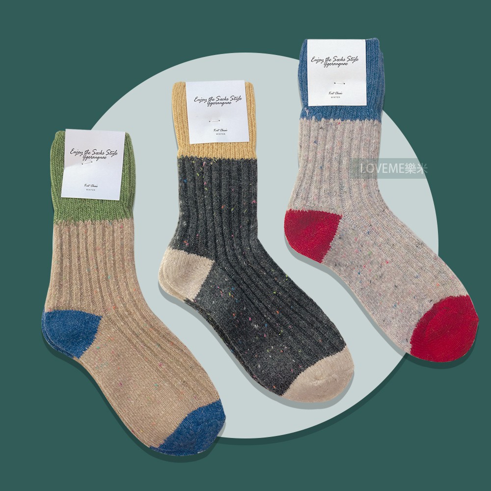 現貨 韓國 撞色羊毛襪 3款 拚色 毛呢 羊毛 長襪 長統襪 襪子 秋冬 保暖 針織 28J