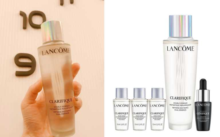 (右)LANCOME超極光晶露入門組NT3,500 (總價值NT 4,900)內容：超極光活粹晶露150ml (正產品) 、超未來肌因賦活露7ml、 超極光活粹晶露10mlX3 *數量有限，售完為止/不可列入滿額贈送(圖/黃筱婷攝影、品牌提供)