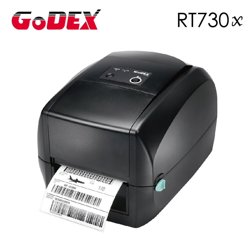 godex rt730x 條碼列印機 - 貝殼式機構設計耗材更換方便 - 標準連接介面usb/serial/網路連接埠 - 紙張偵測校準一鍵完成 - 可支援一維/二維條碼格式 - 支援資料庫/網路列印