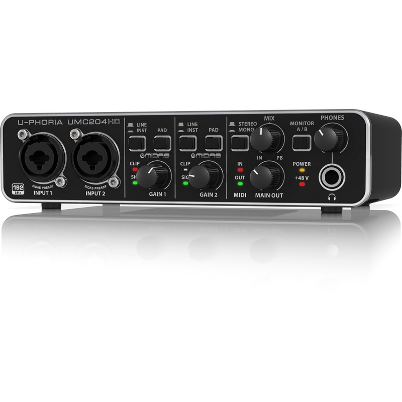 Behringer 新款UMC204HD USB2.0錄音卡/音效卡(24Bit/192KHz超高取樣)*新一代Behringer U-PHORIA UMC204HD錄音介面，使用USB2.0高速傳輸