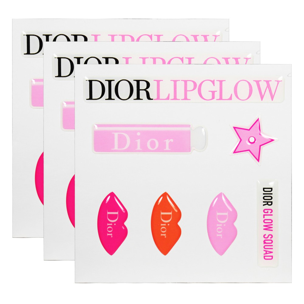 商品名稱：Dior 迪奧 LIPGLOW超癮誘粉漾潤唇膏立體貼紙*3容量：3入尺寸：約 9.5* 9.5 cm。貨源：公司貨保存期限：3年 (依商品包裝顯示)產地：法國（每批專櫃到貨產地有可能會有不同