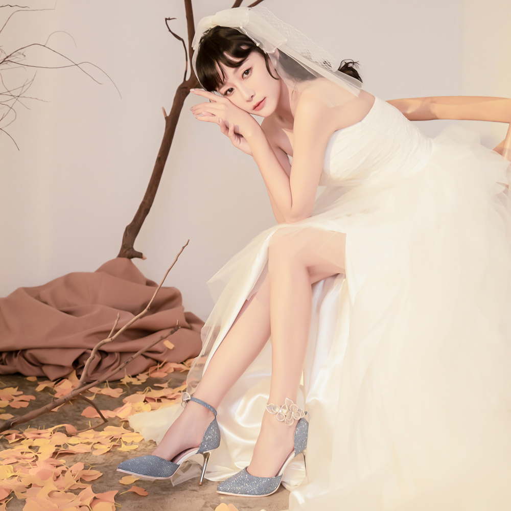 amai 2WAY仙杜瑞拉繫踝婚鞋 寶石藍