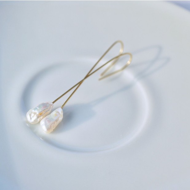 ITS-E112【黃銅耳勾系列 巴洛克珍珠】巴洛克珍珠耳環耳針 耳夾