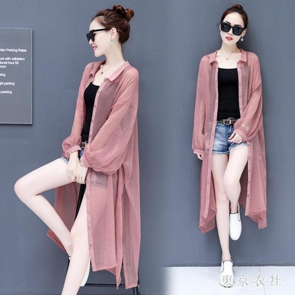 海邊度假雪紡防曬衫中長款開衫超仙外搭罩衫沙灘仙女防曬衣外套 QQ29448『東京衣社』