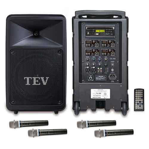 ◆ 雙功率輸出，具有迴音功能 ◆ 具有麥克風優先權切換裝置的設計◆ 配備UHF PLL 32CH超高頻無線麥克風 ◆ 可播放DVD、CD、USB、SD Card ◆ 10吋音箱◆ NCC合格標籤：CC