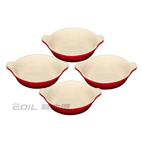 le creuset 烤布蕾 小餐盤組 4件組 櫻桃紅(kirschrot) 91017316060000 另有別種顏色可以預購 容量0.4l (4件) 尺寸15.5 cm(含雙耳為20cm) 份量每