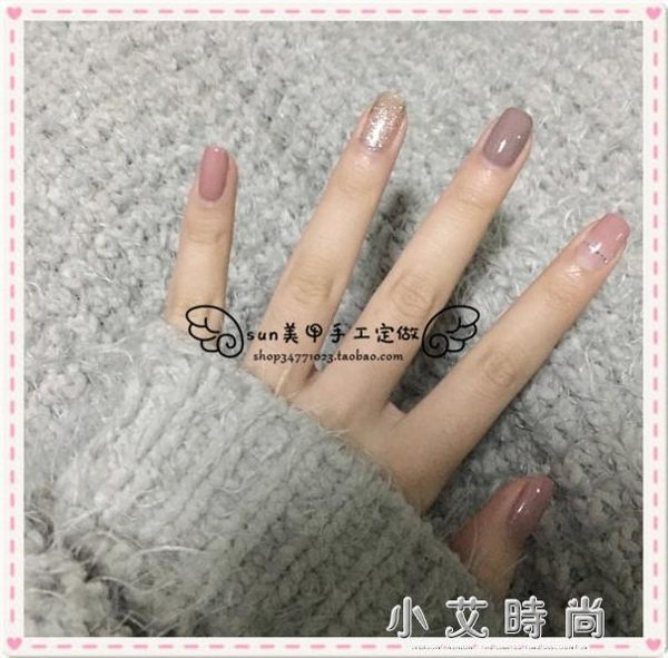 sun光療美甲成品 日繫假指甲貼片 甲片 定做簡約方頭裸色拼色顯白