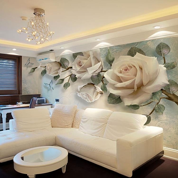 3D電視背景牆壁紙簡約現代客廳大氣影視牆裝飾5d立體凹凸花卉壁畫