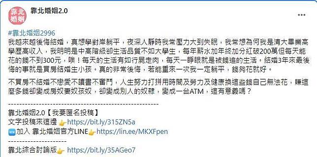 年薪破0萬婚後卻成atm 清大人夫嘆 能花的錢不到300元 鏡週刊 Line Today
