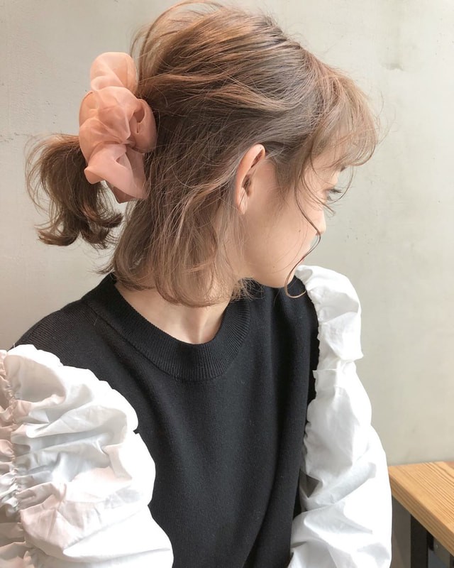 シュシュ649クリームのジョーゼット オフ Heart Exclamation ポニーテール Heart Exclamation Ninet Com Pe