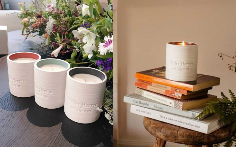 打開花店的那一剎那，隨著大門旋開的風，花香撲面而來的自然花香氣。乘載著粉紅胡椒陪襯著白花香，基調用琥珀與麝香的餘韻，讓室內充滿餘韻。 虹瑩瓣雨McQueens聯名香氛蠟燭250g / NT$ 2,800。（圖／黃筱婷攝、品牌提供）