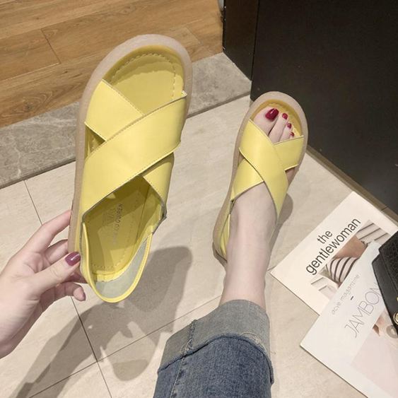 涼鞋女仙女風平底新款夏季果凍運動羅馬鞋兩穿交叉涼拖ins潮