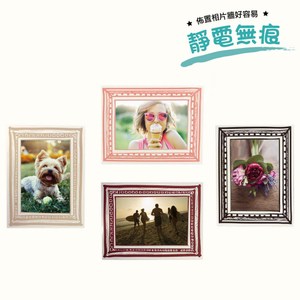 產品靠靜電原理即可直接貼上，安裝容易，一撕一貼，不用膠帶膠水 不用時一秒即可取下，移除無痕跡無殘膠，全面保護牆壁及照片不受損壞 適用大部份材質，如油漆牆、粉光牆、清水模、壁紙、皮革、玻璃、磁磚、不鏽鋼