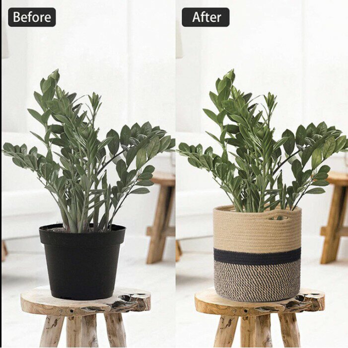 多功能籃子 簡單設計北歐風 收納植栽擺設 棉繩編織花盆收納筐 工藝品收納籃綠植盆栽籃子