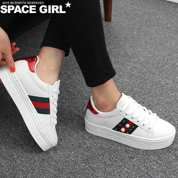 [Space Girl] 鞋體配色珍珠點綴休閒鞋