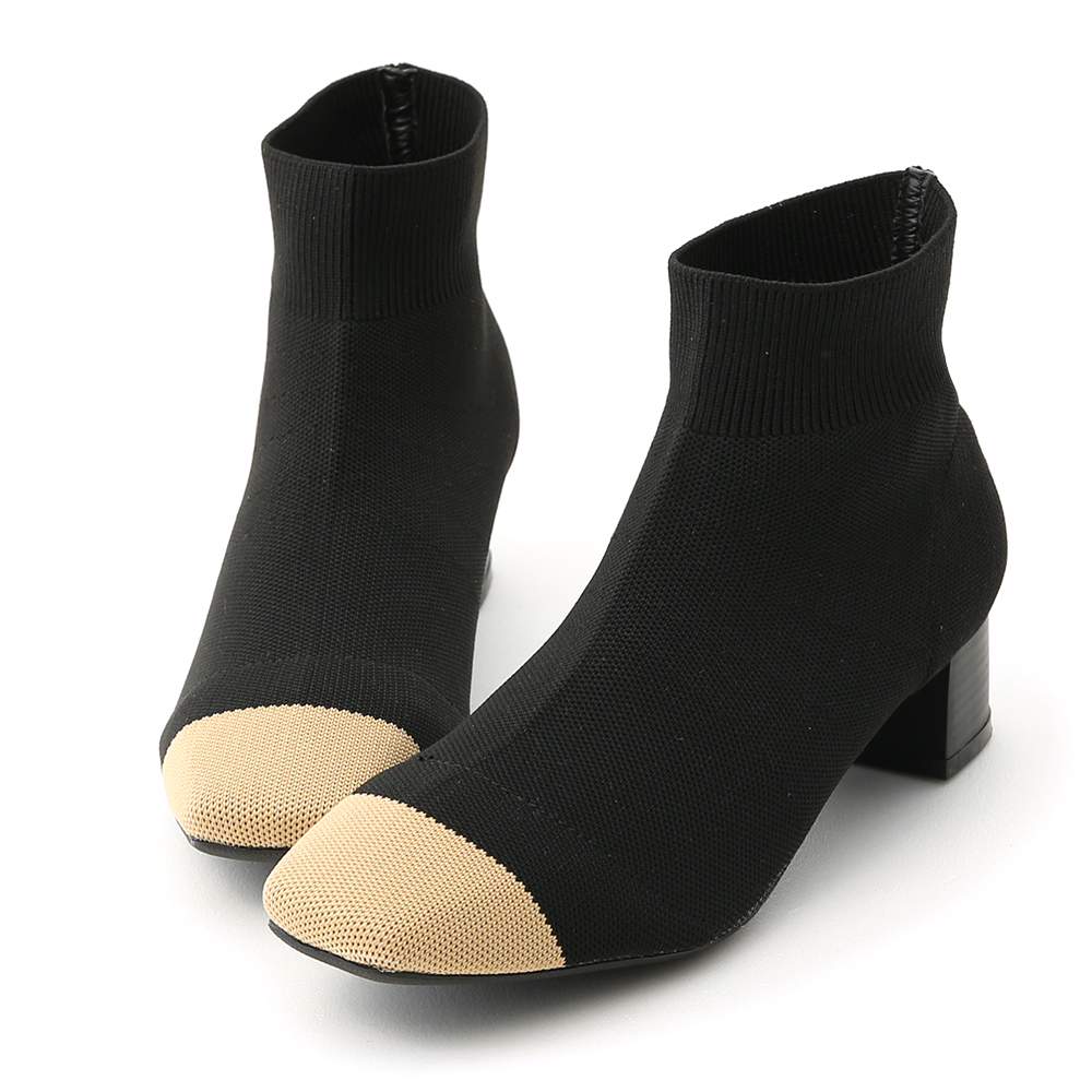 D+AF 名品氣質．小香風方頭彈力針織襪靴