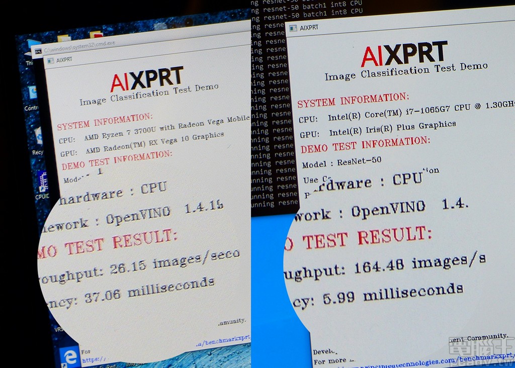 ▲ 深度學習應用，Ice Lake U 於 AIXPRT Image Classification 展示程式效能約為 Ryzen 7 3700U 的 6.3 倍。