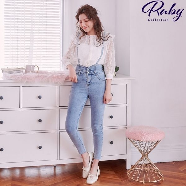 【限時79折出清】褲子 刷色吊帶牛仔長褲-Ruby s 露比午茶