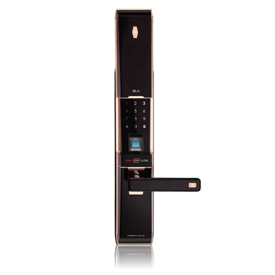 免帶鑰匙，輕鬆回家nELA茵朗 指紋辨識智慧鎖n鋼琴烤漆質感設計n外觀細緻優雅n獨特卡片配置