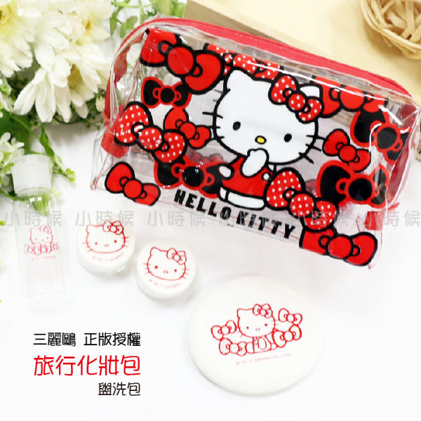 ☆小時候創意屋☆ 三麗鷗 正版授權 蝴蝶結 凱蒂 旅行 化妝包 透明 盥洗包 收納包 鉛筆盒 防水包