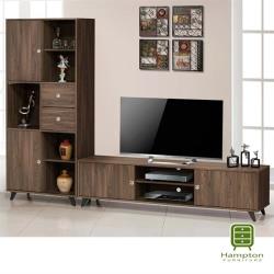 ◎採用木心板浮雕|◎雙面耐磨處理|◎品牌:Hampton漢汀堡類型:電視櫃主材質:木質尺寸(公分):263*40*188層數:五層抽屜:二抽開門方式:拉門顏色:棕色系組裝方式:到府安裝配送注意:請參考