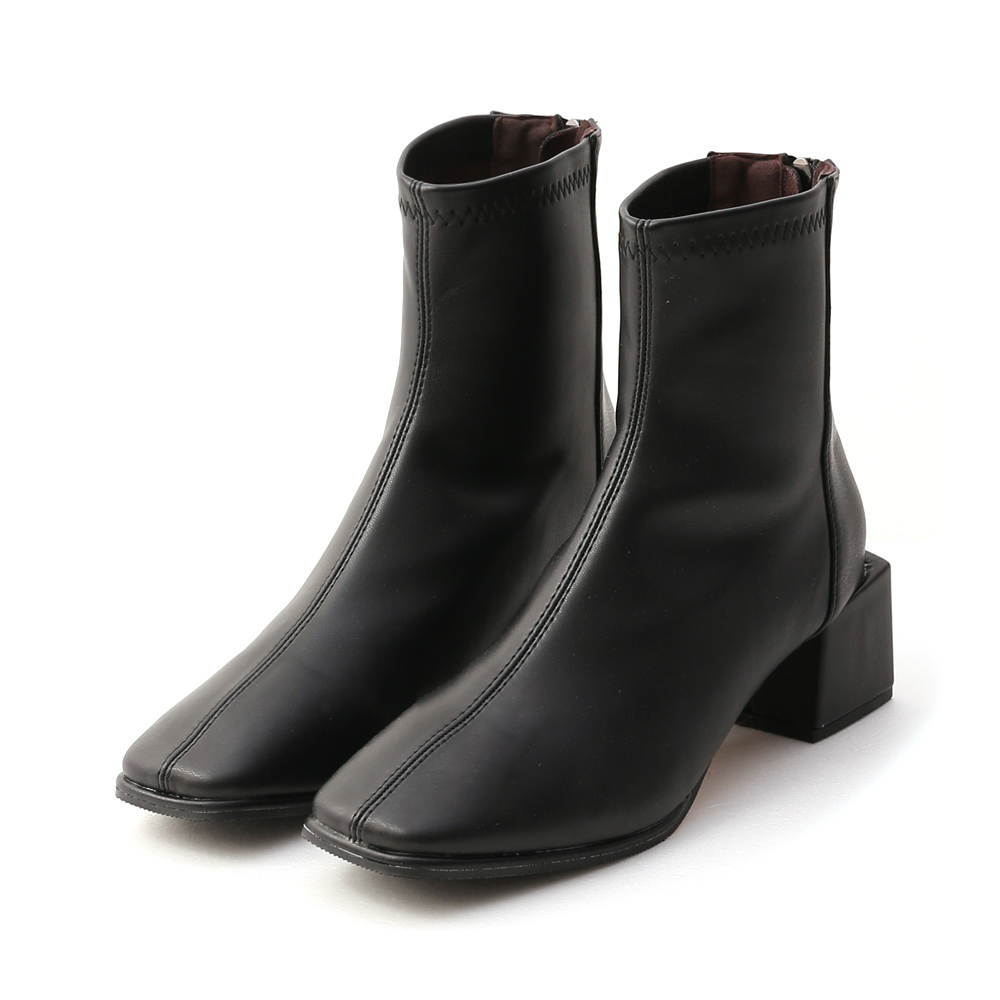 D+AF 極簡時尚．素面方頭積木跟襪靴