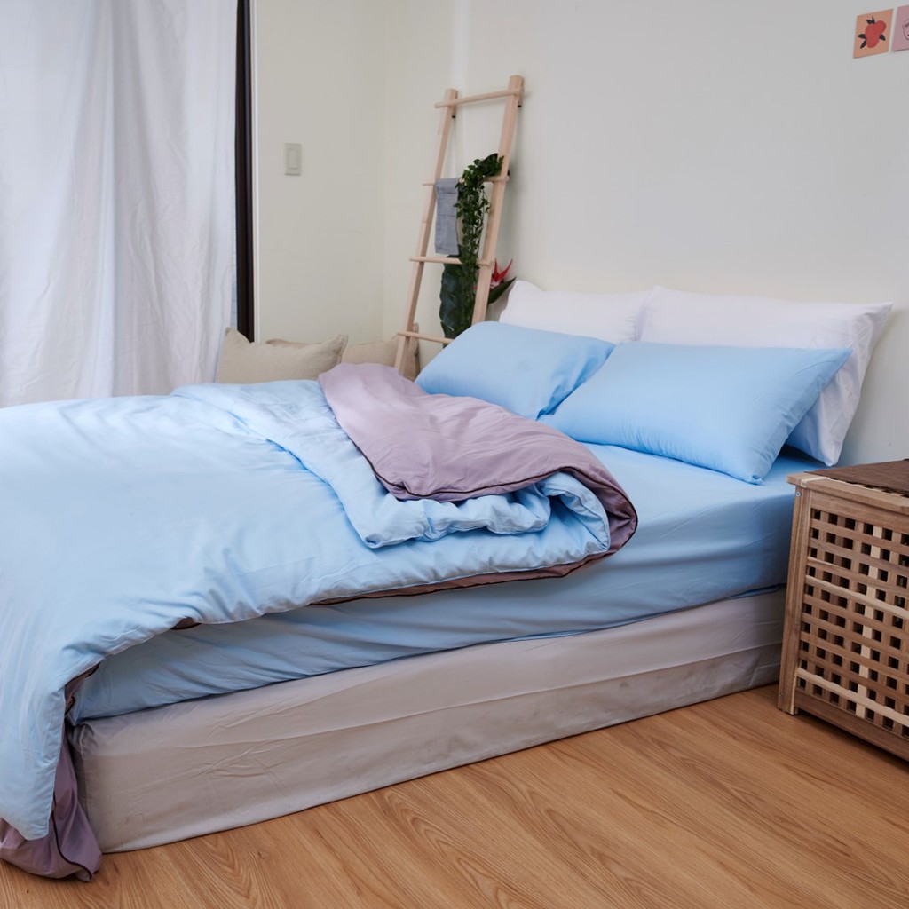 ※舒柔棉枕頭套床包組－氣泡蘇打冰（青藍）【單人｜Single】床包x1 105x186cm枕頭套x1 48x75cm【雙人｜Double】床包x1 150x186cm枕頭套x2 48x75cm【加大｜