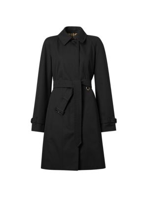 This elegant rain coat features an A-line silhouette cut from new bespoke gabardine, lined in the br