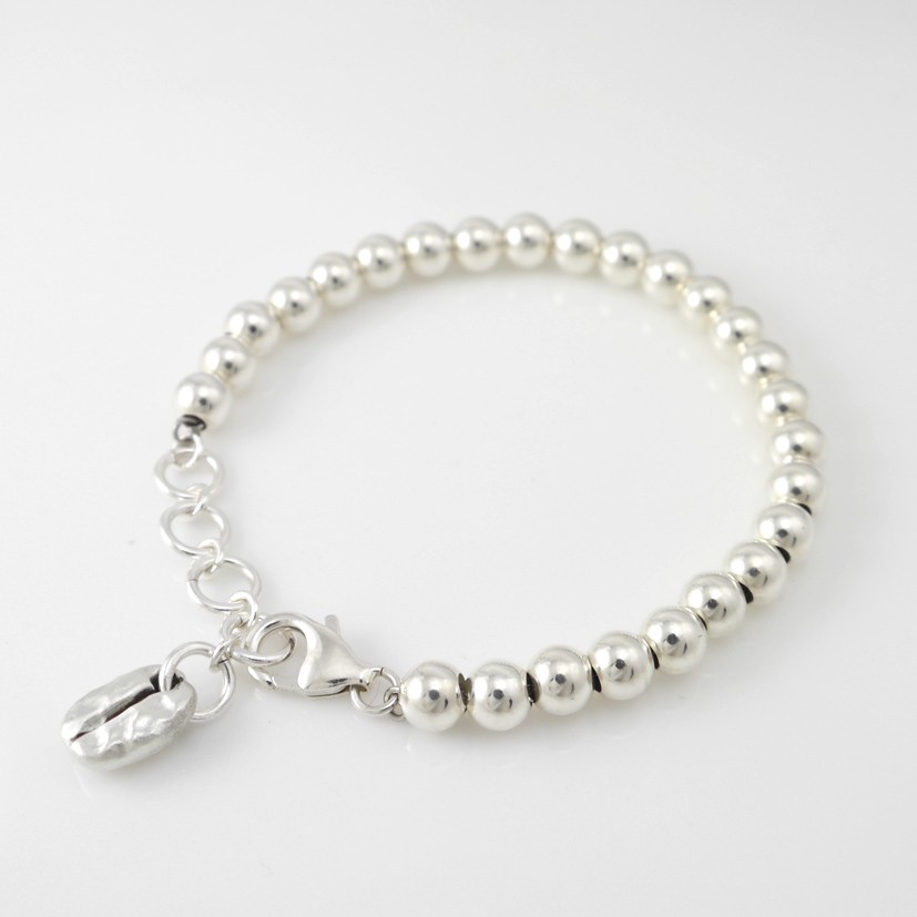 咖啡系 -單品咖啡豆- 純銀圓珠串手鍊 咖啡美食手作銀飾