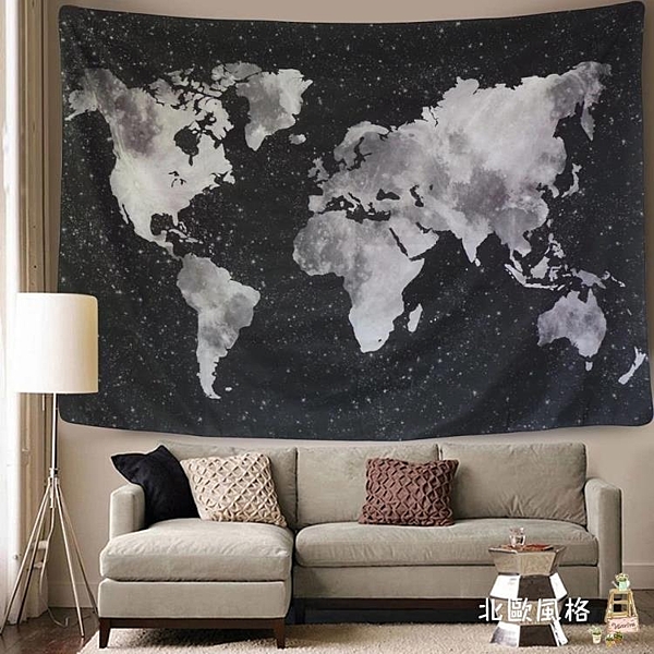 北歐背景布歐美世界風景黑色地圖掛毯裝飾臥室ins掛布背景布自拍牆壁毯桌布