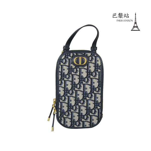 【巴黎站二手名牌專賣店】＊全新現貨＊Christian Dior 迪奧真品＊30Montaigne藍色緹花直式手機包