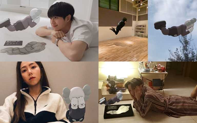台港韓許多明星今天也紛紛曬出他們的虛擬KAWS藝術品。（圖／翻攝自丁海寅、姜丹尼爾、鄧紫琪IG及防彈少年團推特）