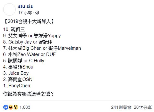 Stu Sis 再次發功 欽點19 十大台饒新人 沒聽過還說你懂饒舌 Juksy街星 Line Today