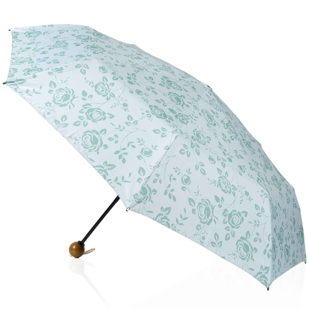 UrbaneUmbrella 推拉式不夾手三折手開黑膠傘-玫瑰-薄荷